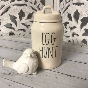 Rae Dunn Lidded Ceramic Storage Canister “Egg Hunt”, White, Easter Spring Decor